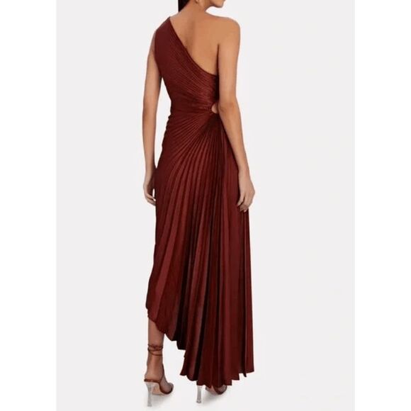 NWT A.L.C. Delfina Pleated Cutout One-Shoulder Dress in Brunette Brown Size 10 - Picture 3 of 8